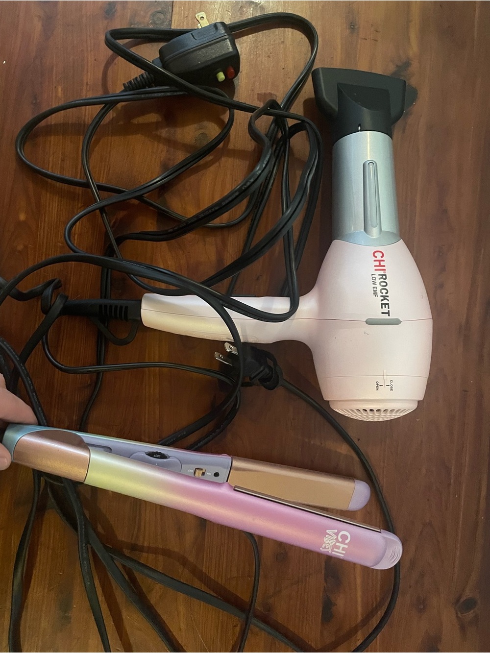 CHI Rocket Pink Travel Hair Dryer with CHI Iridescent Pink Flat Iron